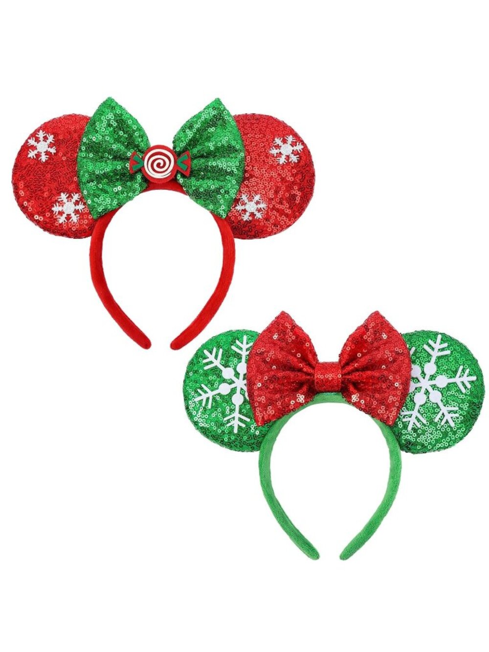 Women Xmas Sparkly Sequin Mickey Mouse Costume Headband For Cosplay 2PCS